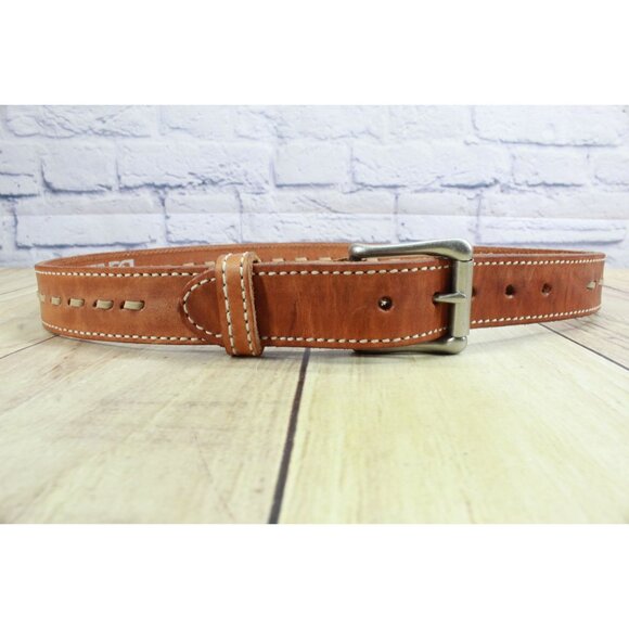 Diamond Gusset Men's Tan Full Grain Cowhide Leather Casual Work Belt Size 40 - Picture 7 of 11
